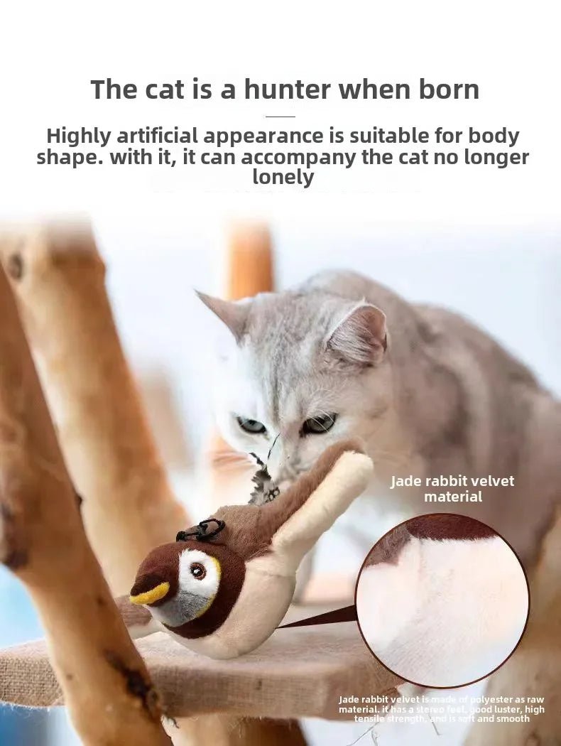 Hot Cat Interactive Toys Catnip Electric Pat Bird (with Catnip) Dog Cats Touch - Activated Squeaky Plush Toy Pet USB Rechargeable - Furbury