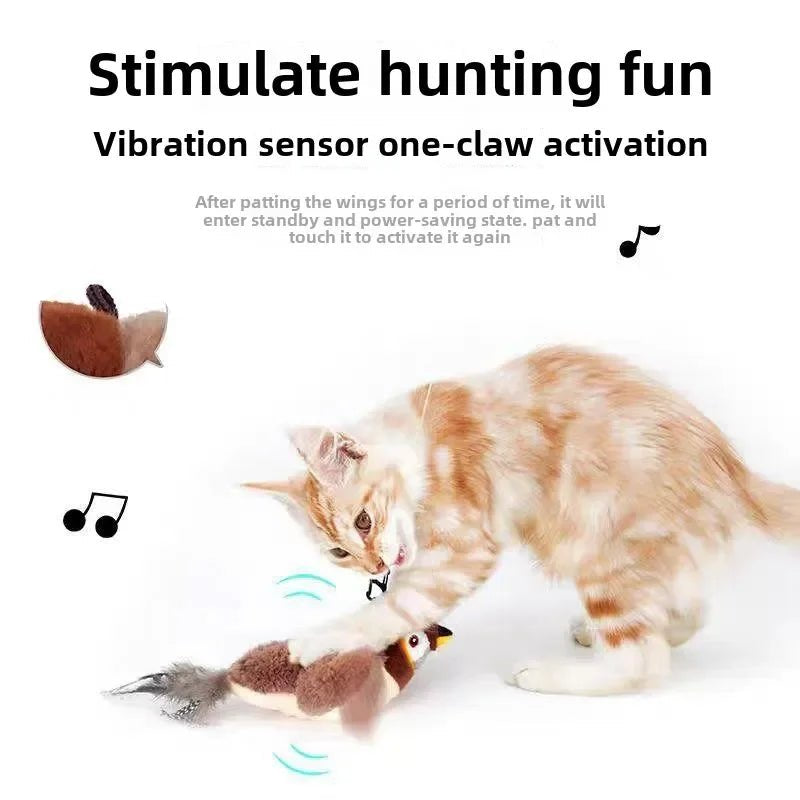 Hot Cat Interactive Toys Catnip Electric Pat Bird (with Catnip) Dog Cats Touch - Activated Squeaky Plush Toy Pet USB Rechargeable - Furbury