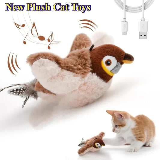 Hot Cat Interactive Toys Catnip Electric Pat Bird (with Catnip) Dog Cats Touch - Activated Squeaky Plush Toy Pet USB Rechargeable - Furbury