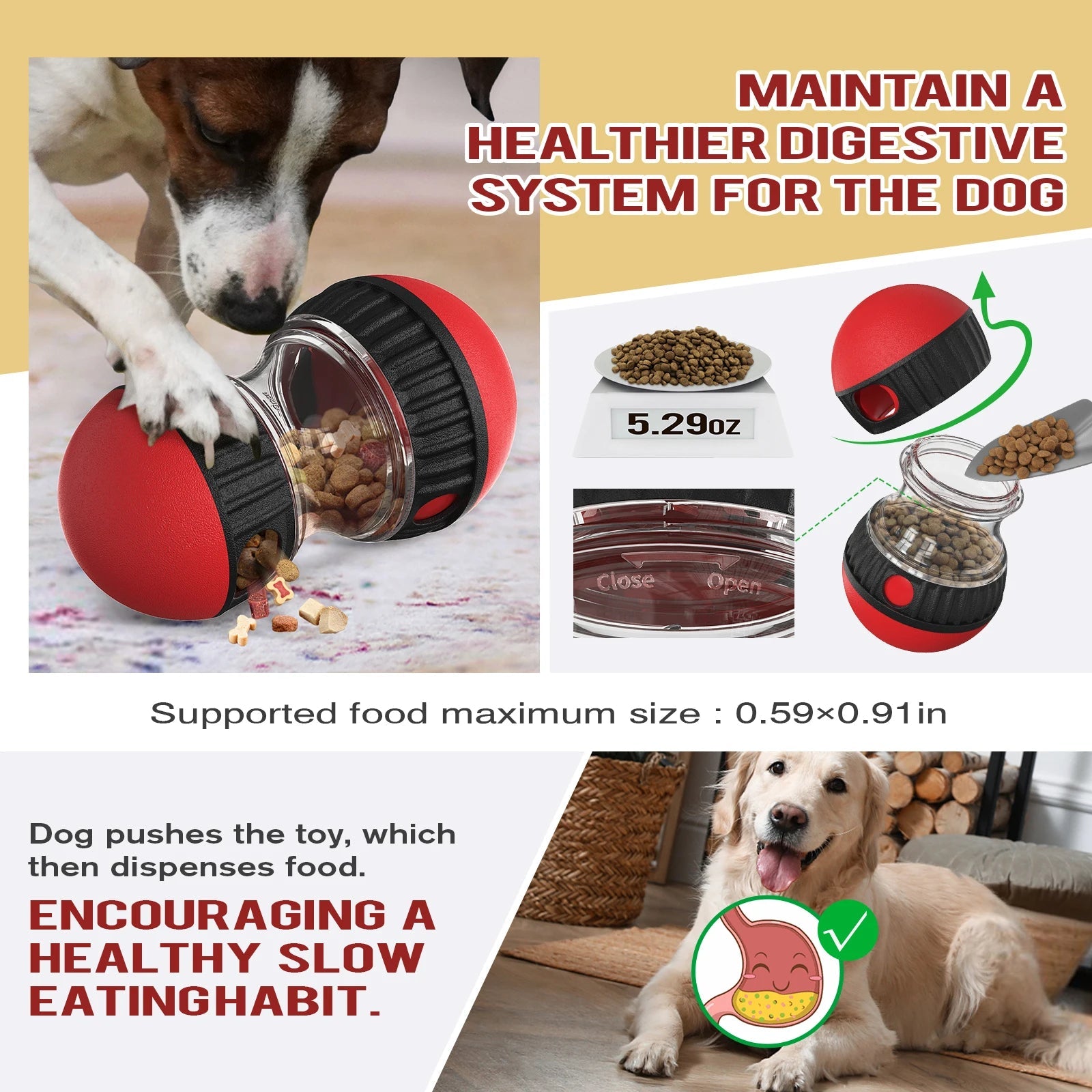 Interactive Dog Toys Puzzle Toy Ball Adjustable Food Treat Dispensing Enrichment Toys for Dogs Intelligence Rolling Ball - Furbury