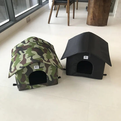 Outdoor Cat House Puppy Kitten Outdoor Shelter Waterproof Pet Cave Insulated Foldable Pet Tent Bed Removable Washable Pet House - Furbury