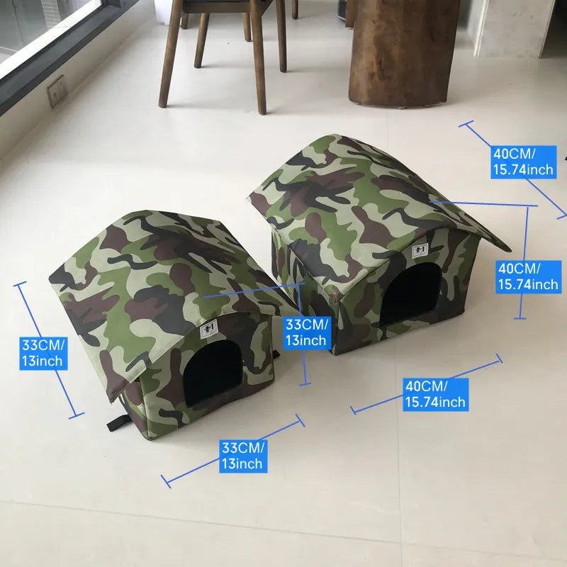 Outdoor Cat House Puppy Kitten Outdoor Shelter Waterproof Pet Cave Insulated Foldable Pet Tent Bed Removable Washable Pet House - Furbury