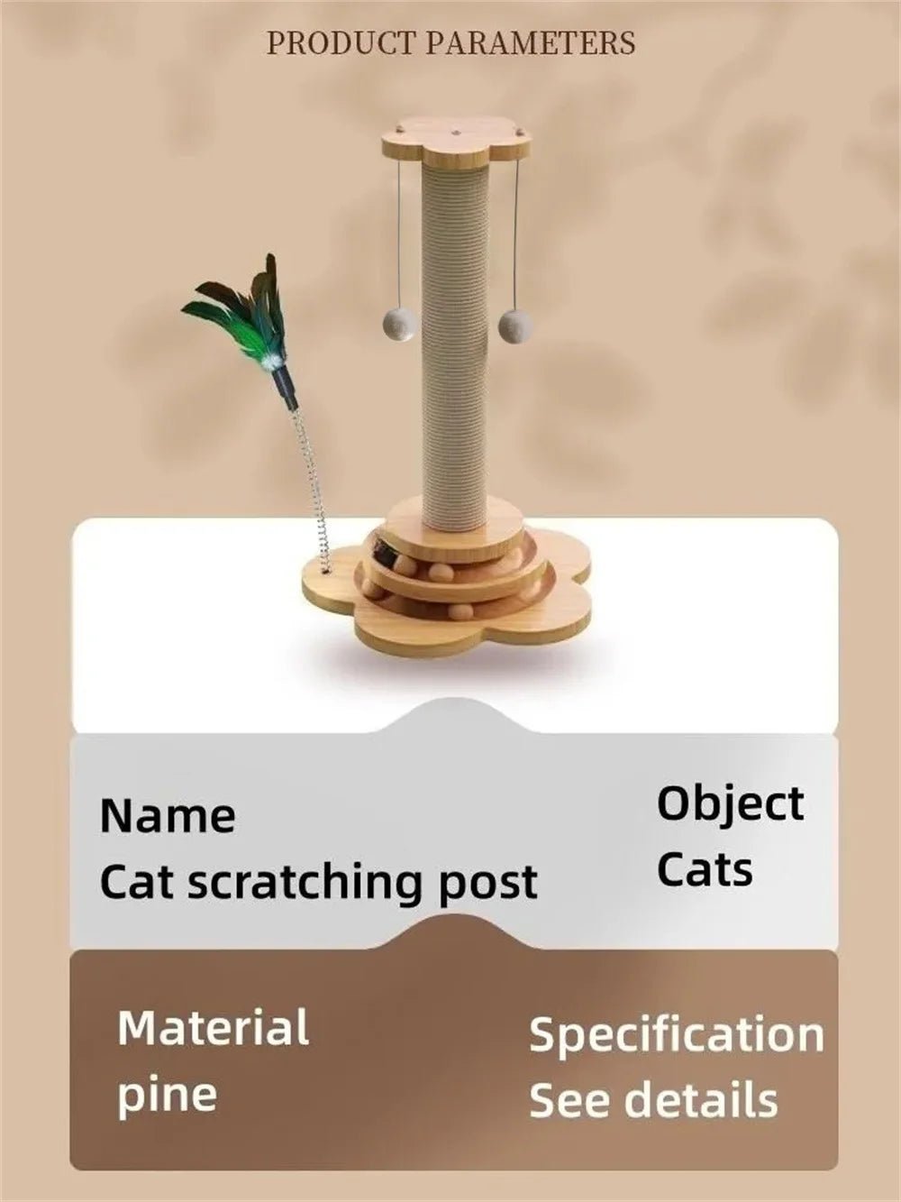 Pet Cat Toy Solid Wood Cat Turntable Funny Cat Stick Balls Durable Sisal Scratching Board Cat Supplies Cat Grab Column - Furbury