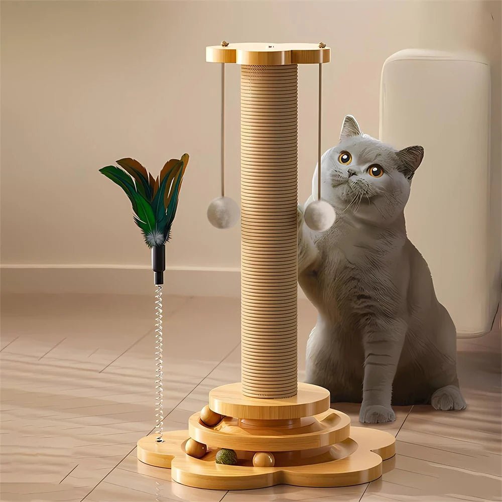 Pet Cat Toy Solid Wood Cat Turntable Funny Cat Stick Balls Durable Sisal Scratching Board Cat Supplies Cat Grab Column - Furbury