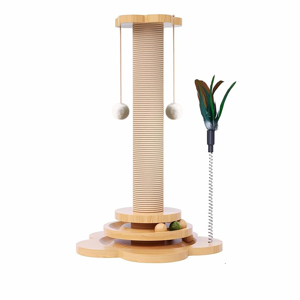 Pet Cat Toy Solid Wood Cat Turntable Funny Cat Stick Balls Durable Sisal Scratching Board Cat Supplies Cat Grab Column - Furbury