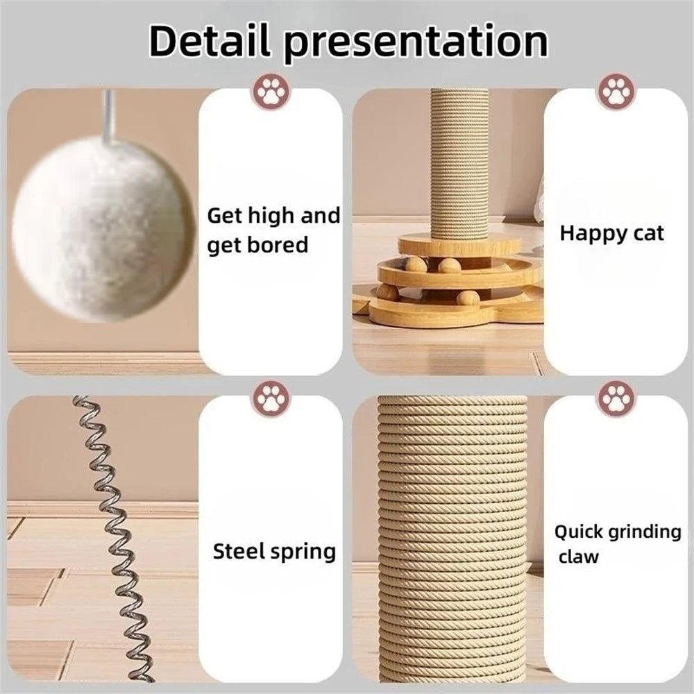 Pet Cat Toy Solid Wood Cat Turntable Funny Cat Stick Balls Durable Sisal Scratching Board Cat Supplies Cat Grab Column - Furbury