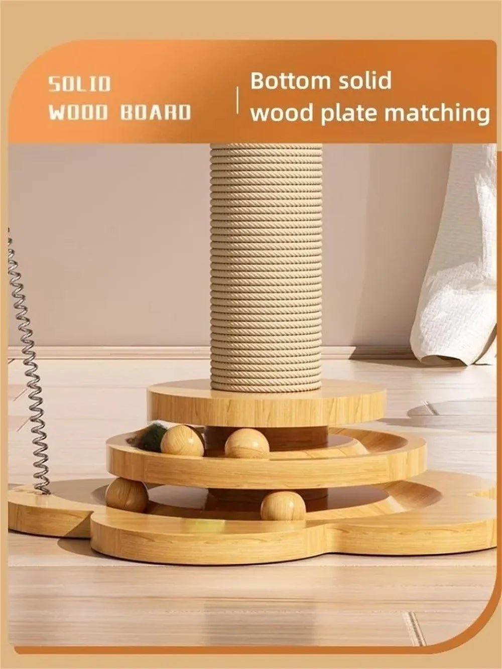 Pet Cat Toy Solid Wood Cat Turntable Funny Cat Stick Balls Durable Sisal Scratching Board Cat Supplies Cat Grab Column - Furbury