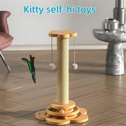 Pet Cat Toy Solid Wood Cat Turntable Funny Cat Stick Balls Durable Sisal Scratching Board Cat Supplies Cat Grab Column - Furbury