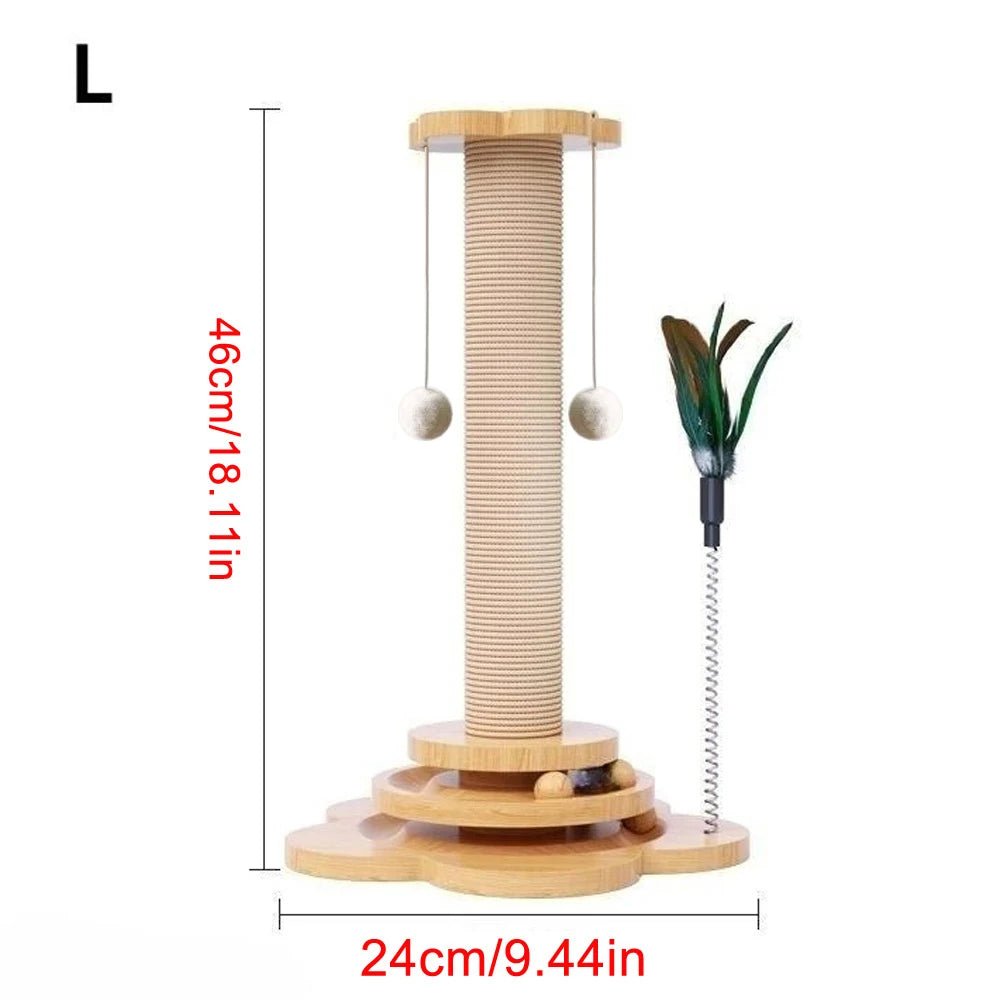 Pet Cat Toy Solid Wood Cat Turntable Funny Cat Stick Balls Durable Sisal Scratching Board Cat Supplies Cat Grab Column - Furbury