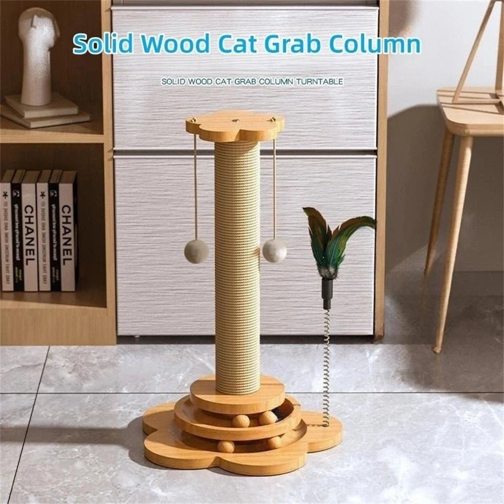 Pet Cat Toy Solid Wood Cat Turntable Funny Cat Stick Balls Durable Sisal Scratching Board Cat Supplies Cat Grab Column - Furbury