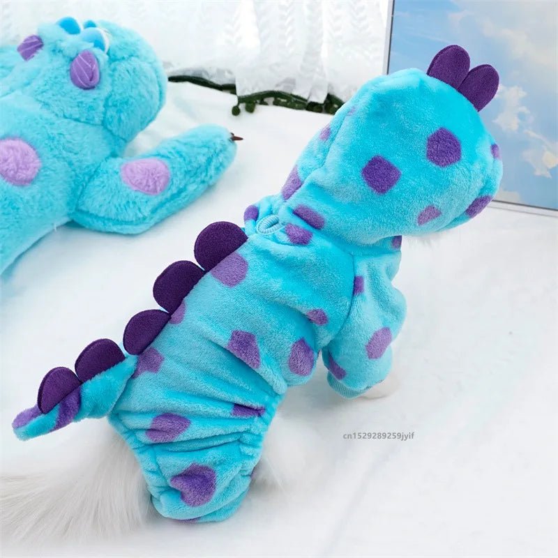 Pet Clothing Dog Cat Autumn and Winter Thickened Warm Blue Dinosaur Hooded Coat Puppy Costume For Small Medium Dogs - Furbury