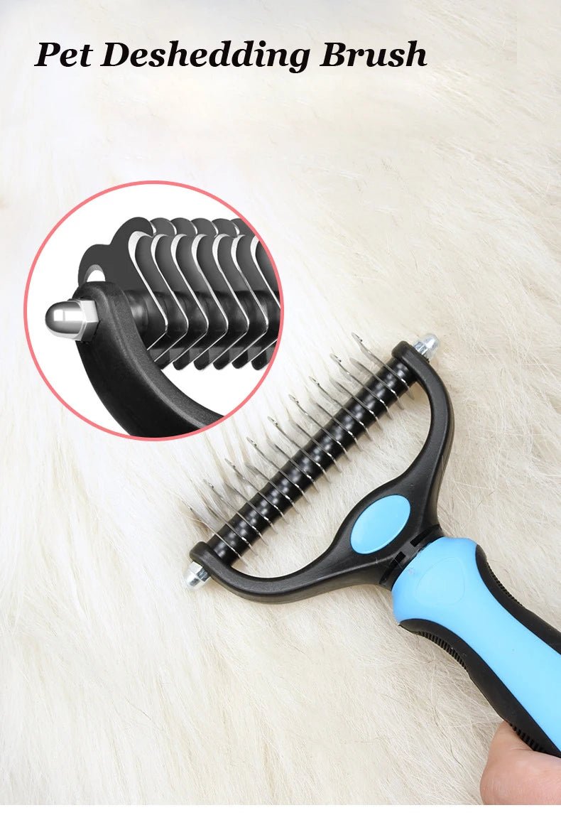 Pet Deshedding Brush Brush - Double - Sided Undercoat Rake Pet Hair Removal Comb Cat Dog Brush Pet Hair Grooming Tool Puppy - Furbury