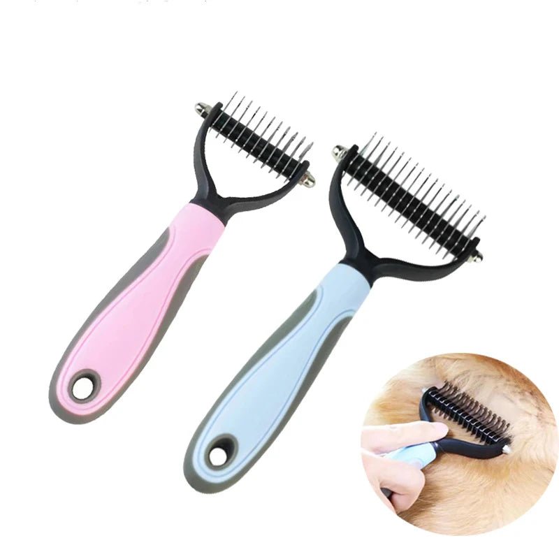 Pet Deshedding Brush Brush - Double - Sided Undercoat Rake Pet Hair Removal Comb Cat Dog Brush Pet Hair Grooming Tool Puppy - Furbury