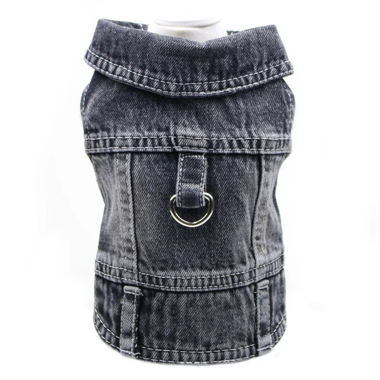 Pet Dog Denim Jacket Dark Wash Sleeveless Towable Jeans Vest Coat for Small Medium Dogs Cat Puppy Spring/Autumn Clothes Apparel - Furbury