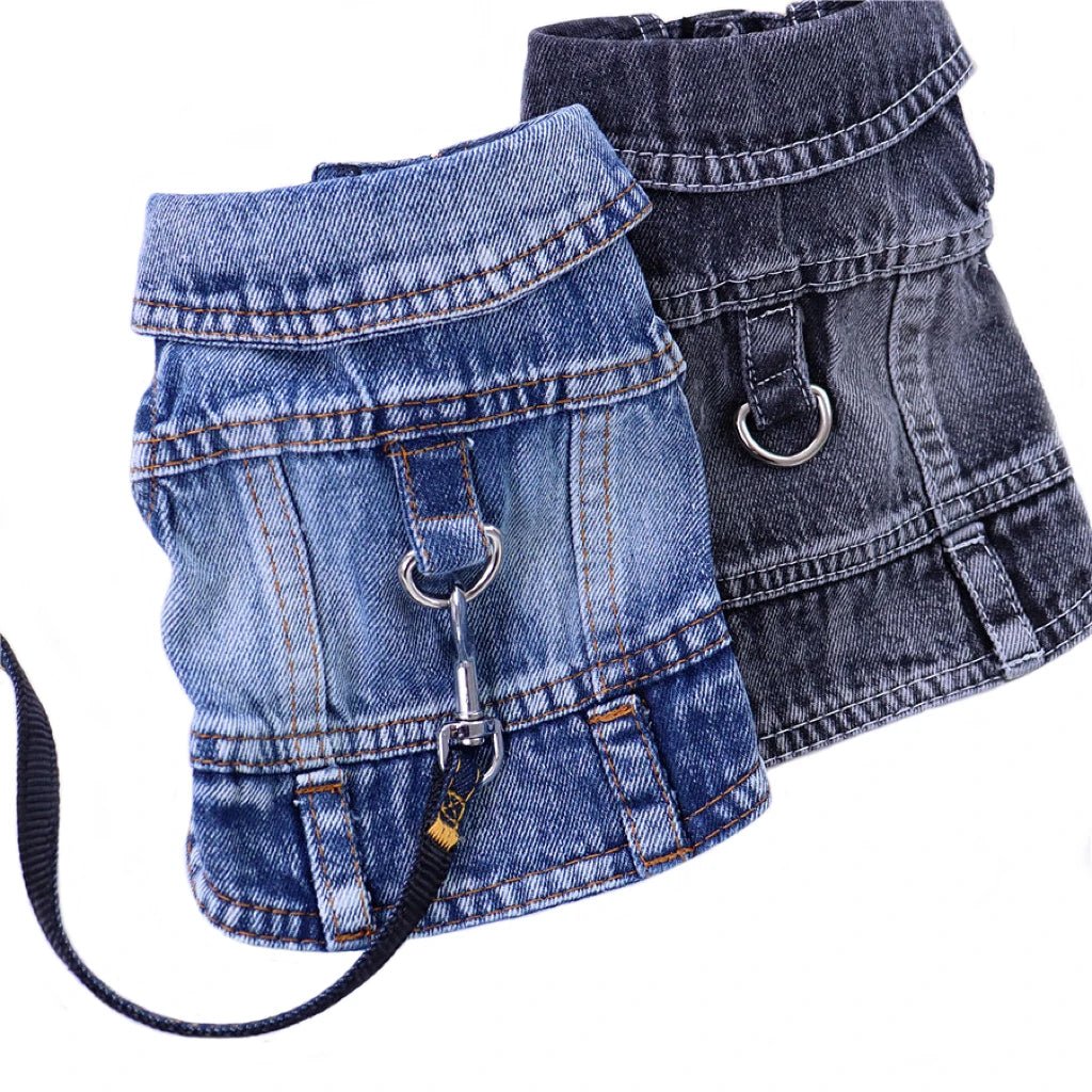 Pet Dog Denim Jacket Dark Wash Sleeveless Towable Jeans Vest Coat for Small Medium Dogs Cat Puppy Spring/Autumn Clothes Apparel - Furbury