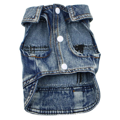 Pet Dog Denim Jacket Dark Wash Sleeveless Towable Jeans Vest Coat for Small Medium Dogs Cat Puppy Spring/Autumn Clothes Apparel - Furbury