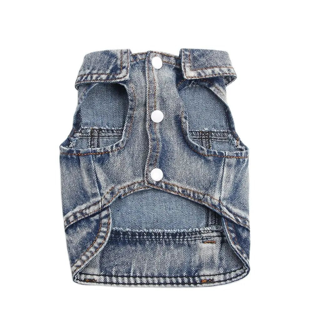 Pet Dog Denim Jacket Dark Wash Sleeveless Towable Jeans Vest Coat for Small Medium Dogs Cat Puppy Spring/Autumn Clothes Apparel - Furbury