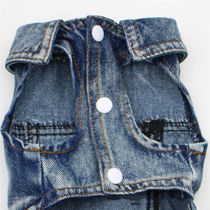 Pet Dog Denim Jacket Dark Wash Sleeveless Towable Jeans Vest Coat for Small Medium Dogs Cat Puppy Spring/Autumn Clothes Apparel - Furbury