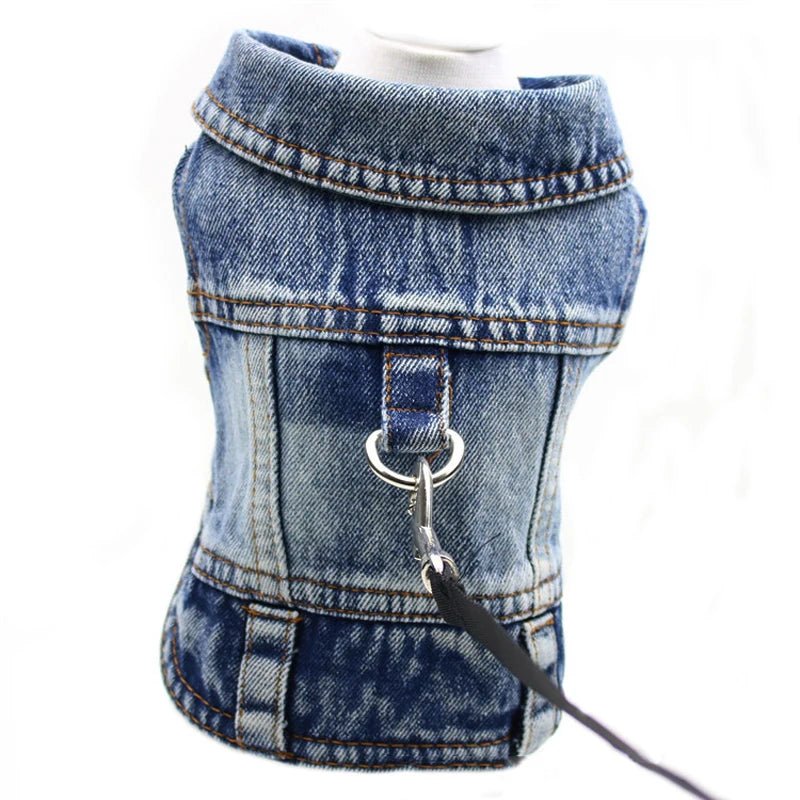 Pet Dog Denim Jacket Dark Wash Sleeveless Towable Jeans Vest Coat for Small Medium Dogs Cat Puppy Spring/Autumn Clothes Apparel - Furbury