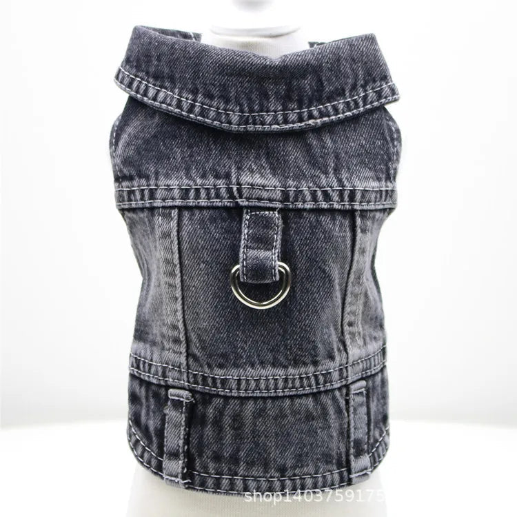 Pet Dog Denim Jacket Dark Wash Sleeveless Towable Jeans Vest Coat for Small Medium Dogs Cat Puppy Spring/Autumn Clothes Apparel - Furbury