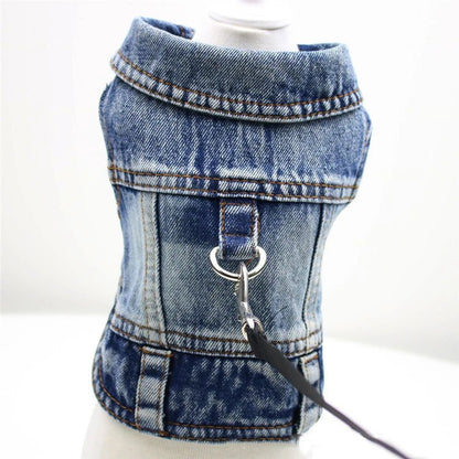 Pet Dog Denim Jacket Dark Wash Sleeveless Towable Jeans Vest Coat for Small Medium Dogs Cat Puppy Spring/Autumn Clothes Apparel - Furbury