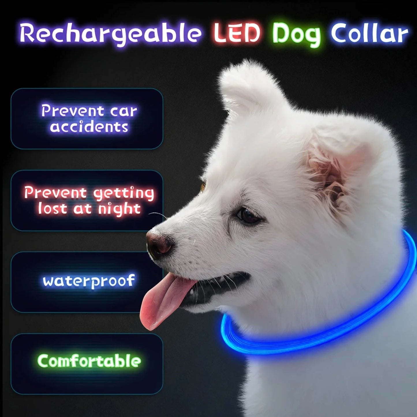 Pet Dog LED Light Collar Luminous Anti - Lost Dog Collar USB Rechargeable Dog Necklace Collar - Furbury