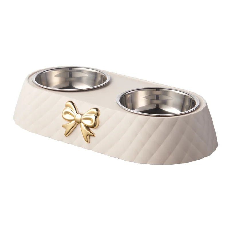 Pet Supplies Bow - tie Bowknot Cats Food Bowl PP Base Dog Bowl Stainless Steel Double Pet Accessories Feeding Drinking Double Bowl - Furbury