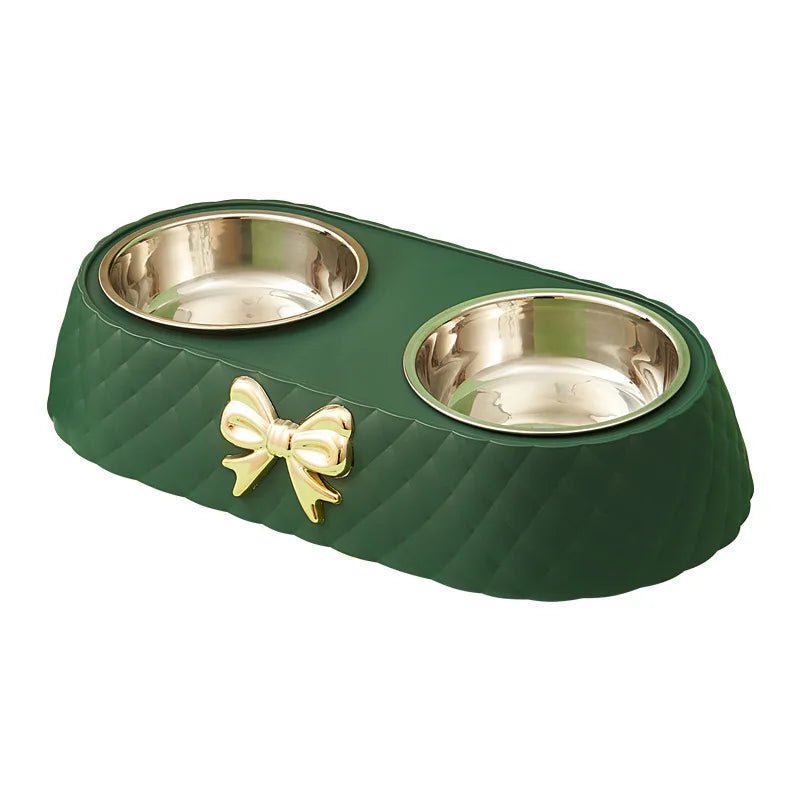 Pet Supplies Bow - tie Bowknot Cats Food Bowl PP Base Dog Bowl Stainless Steel Double Pet Accessories Feeding Drinking Double Bowl - Furbury