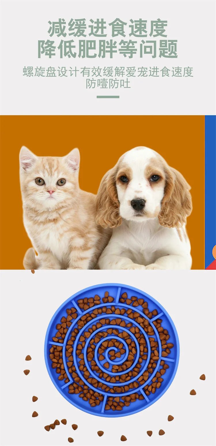 Pet supplies Slow Food Bowl Cat Anti - Knockover Anti - Slip Food Bowl Puppy Anti - choking Silicone Toy Food Plate - Furbury