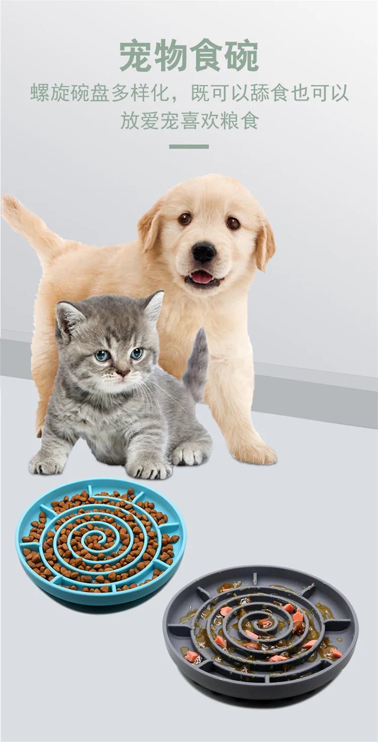 Pet supplies Slow Food Bowl Cat Anti - Knockover Anti - Slip Food Bowl Puppy Anti - choking Silicone Toy Food Plate - Furbury