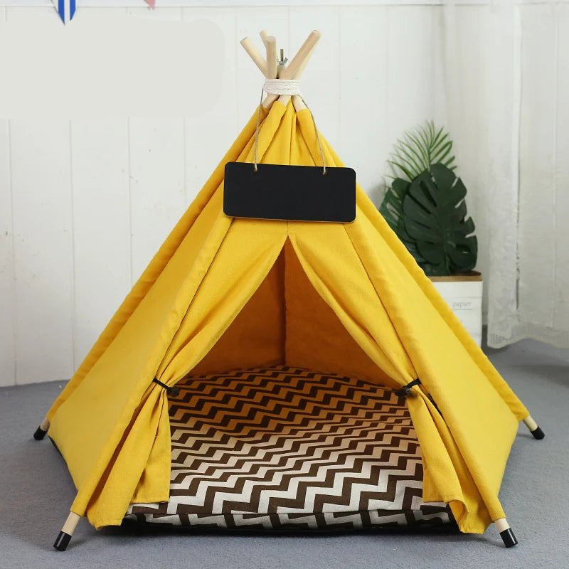 Pet Teepee Tent for Cats and Dogs Portable Removable Washable Dog House Indoor Puppies House with Cushion and Blackboard Cat Bed - Furbury