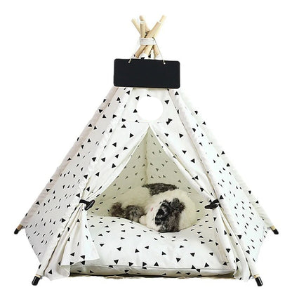 Pet Teepee Tent for Cats and Dogs Portable Removable Washable Dog House Indoor Puppies House with Cushion and Blackboard Cat Bed - Furbury