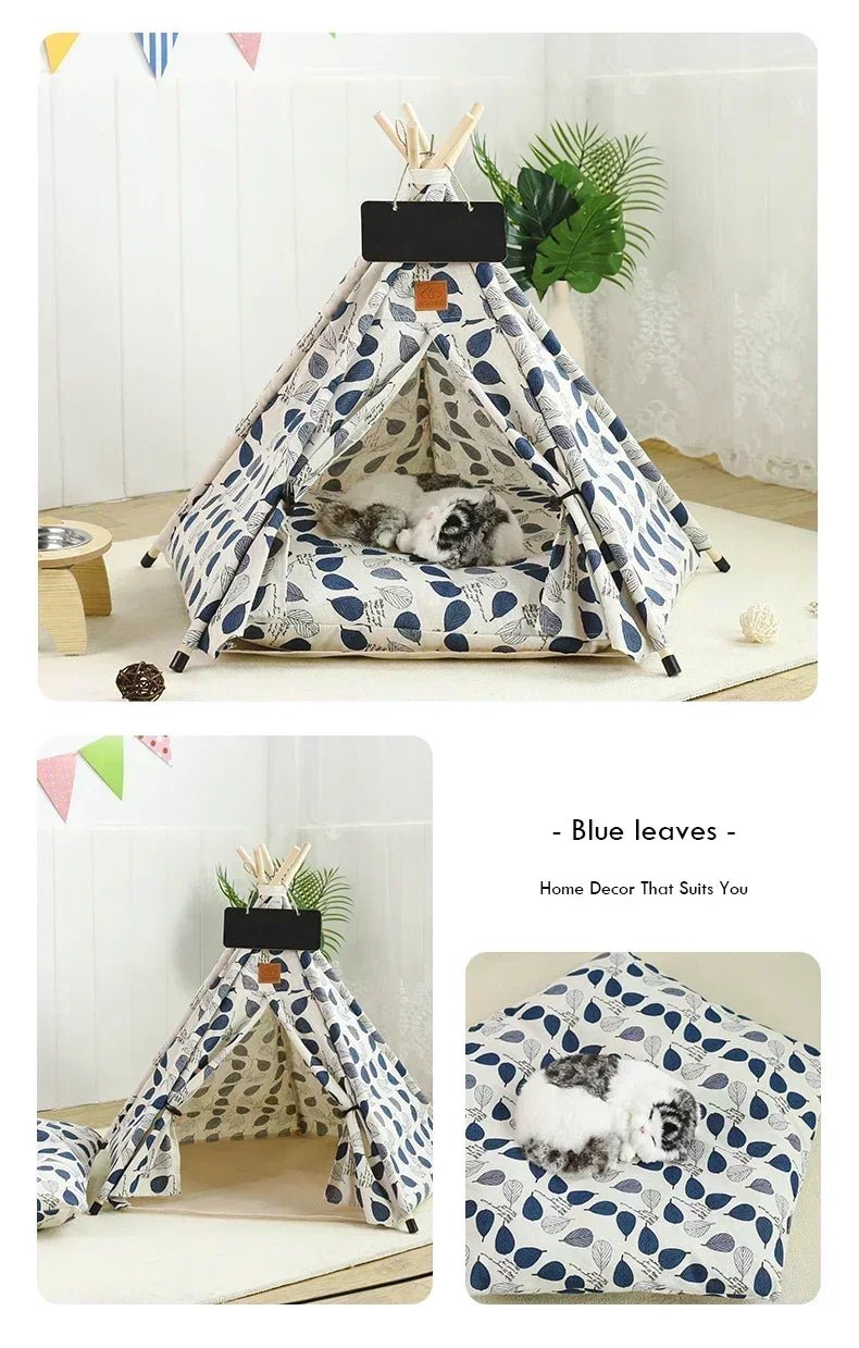 Pet Teepee Tent for Cats and Dogs Portable Removable Washable Dog House Indoor Puppies House with Cushion and Blackboard Cat Bed - Furbury