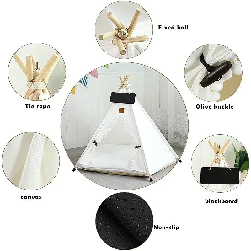 Pet Teepee Tent for Cats and Dogs Portable Removable Washable Dog House Indoor Puppies House with Cushion and Blackboard Cat Bed - Furbury