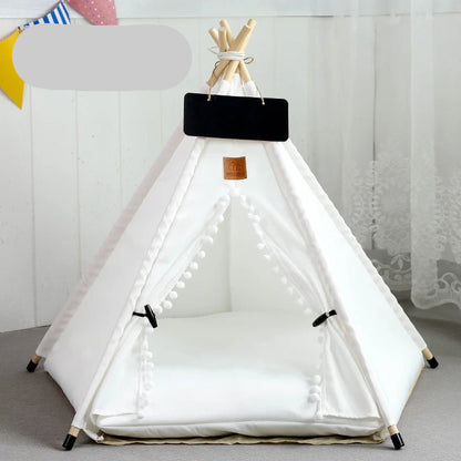 Pet Teepee Tent for Cats and Dogs Portable Removable Washable Dog House Indoor Puppies House with Cushion and Blackboard Cat Bed - Furbury