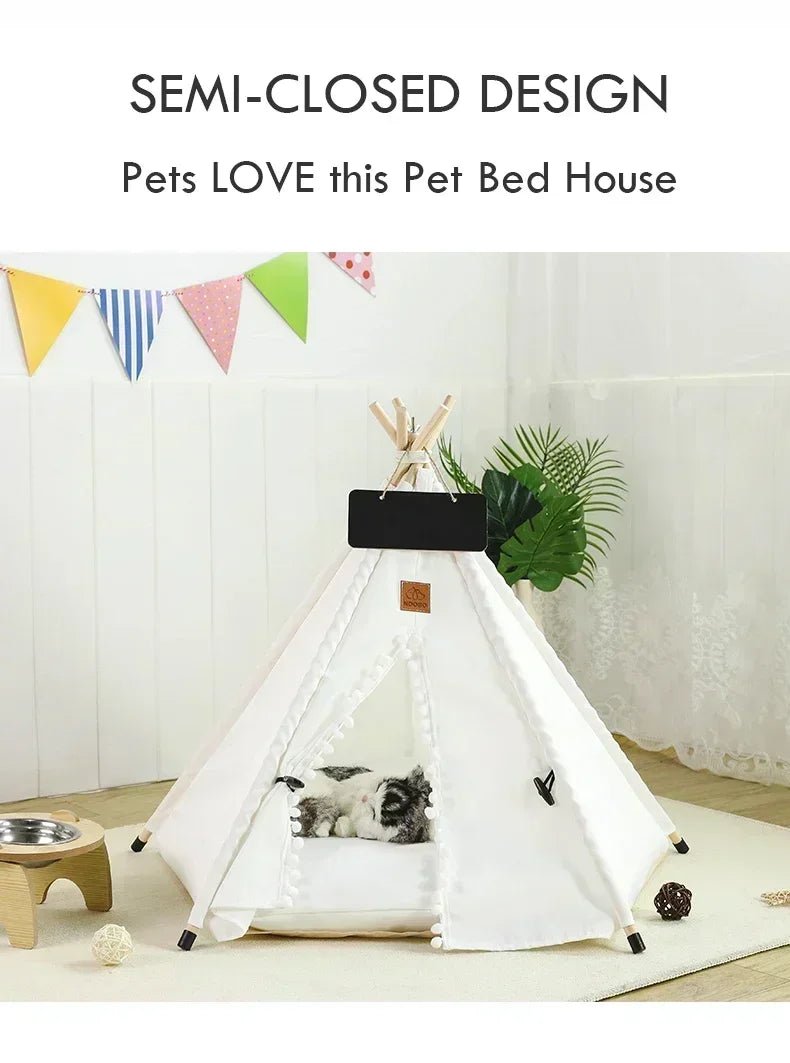 Pet Teepee Tent for Cats and Dogs Portable Removable Washable Dog House Indoor Puppies House with Cushion and Blackboard Cat Bed - Furbury