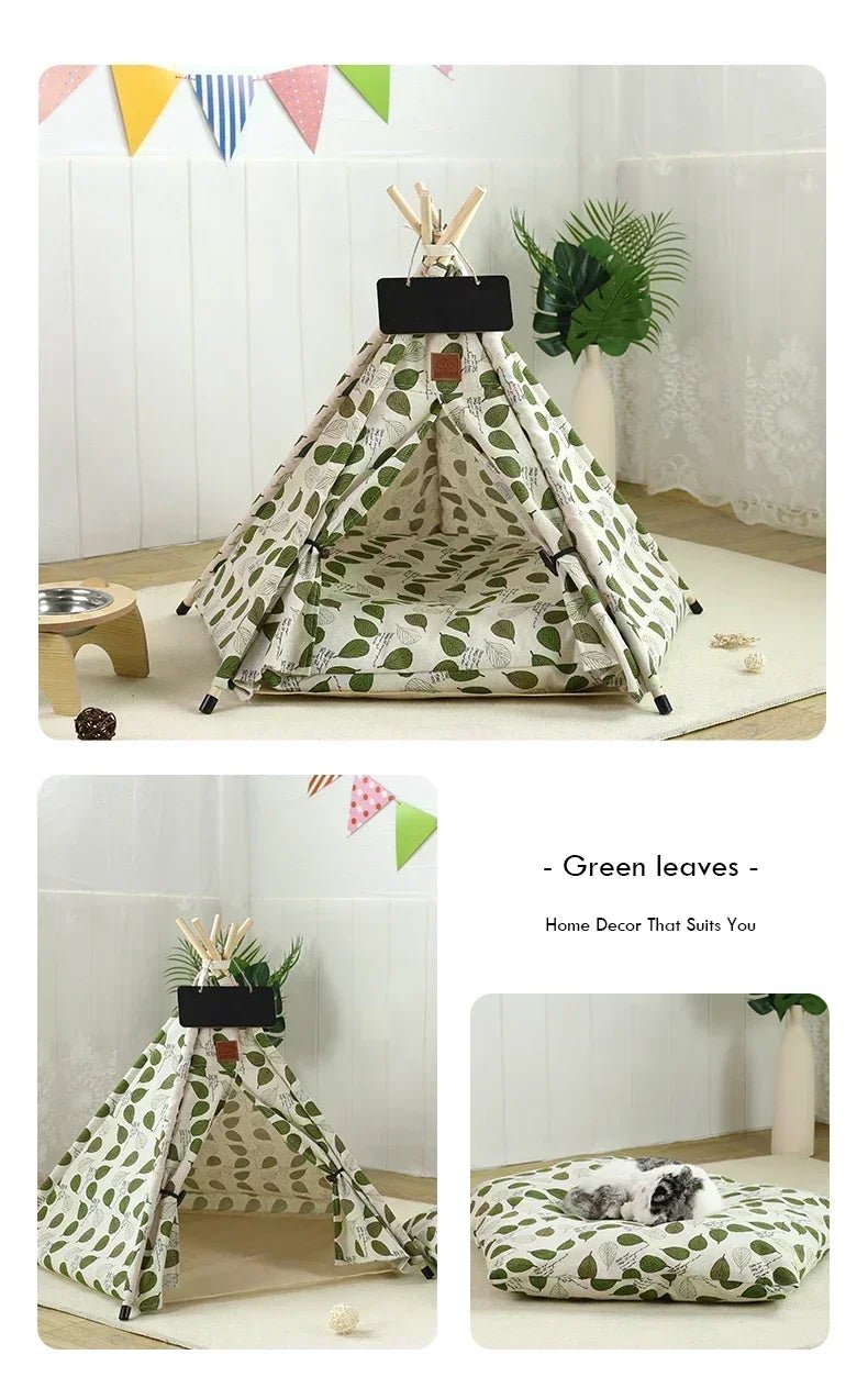 Pet Teepee Tent for Cats and Dogs Portable Removable Washable Dog House Indoor Puppies House with Cushion and Blackboard Cat Bed - Furbury