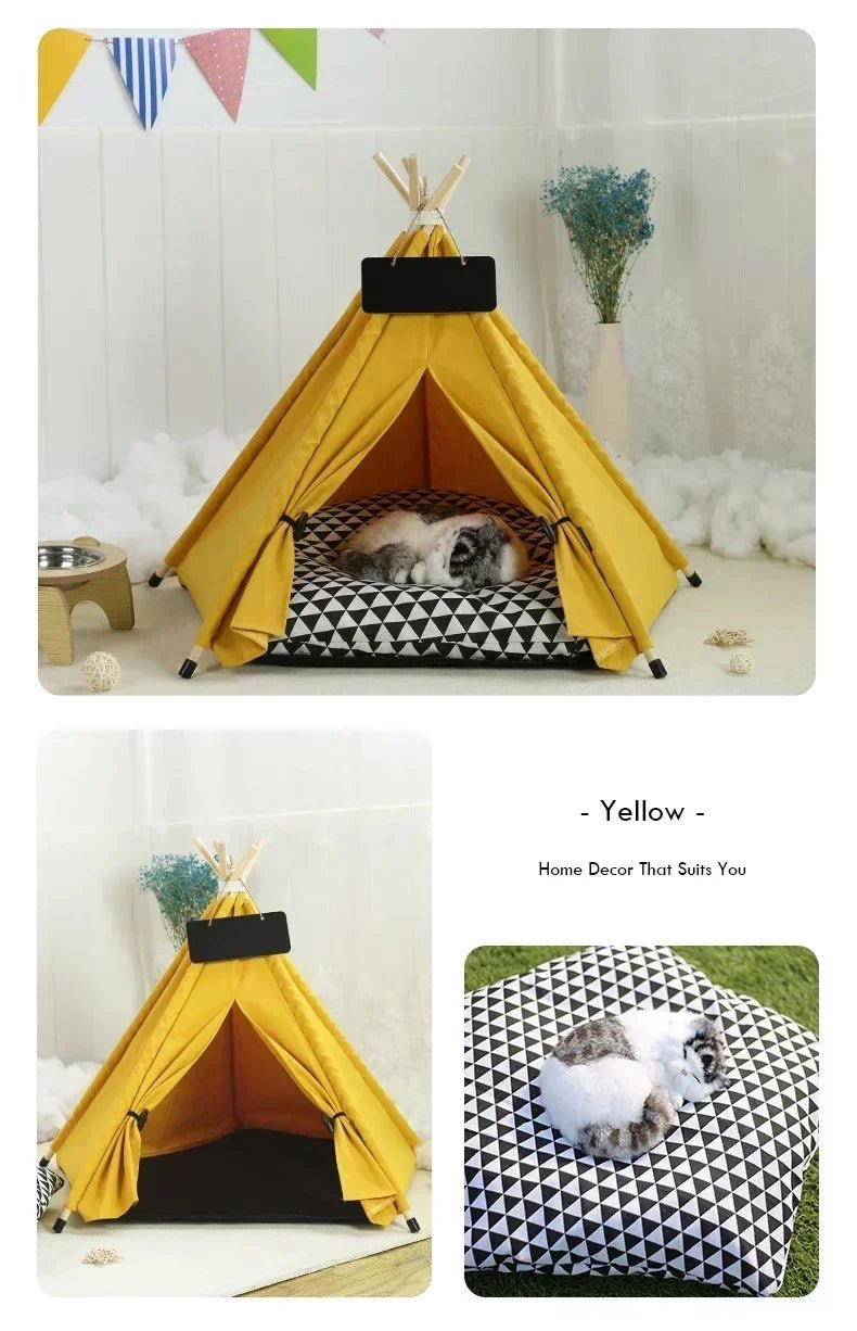 Pet Teepee Tent for Cats and Dogs Portable Removable Washable Dog House Indoor Puppies House with Cushion and Blackboard Cat Bed - Furbury