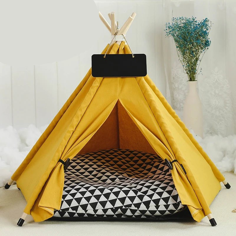 Pet Teepee Tent for Cats and Dogs Portable Removable Washable Dog House Indoor Puppies House with Cushion and Blackboard Cat Bed - Furbury