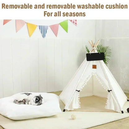 Pet Teepee Tent for Cats and Dogs Portable Removable Washable Dog House Indoor Puppies House with Cushion and Blackboard Cat Bed - Furbury