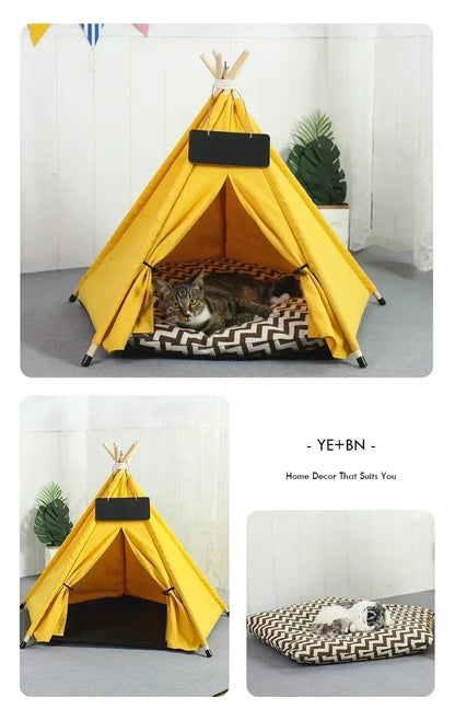 Pet Teepee Tent for Cats and Dogs Portable Removable Washable Dog House Indoor Puppies House with Cushion and Blackboard Cat Bed - Furbury