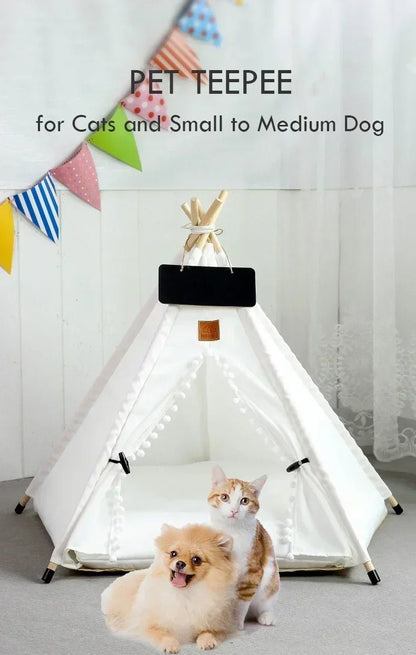 Pet Teepee Tent for Cats and Dogs Portable Removable Washable Dog House Indoor Puppies House with Cushion and Blackboard Cat Bed - Furbury