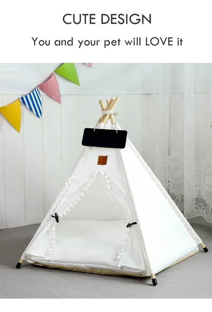 Pet Teepee Tent for Cats and Dogs Portable Removable Washable Dog House Indoor Puppies House with Cushion and Blackboard Cat Bed - Furbury