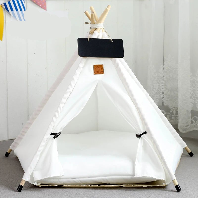 Pet Teepee Tent for Cats and Dogs Portable Removable Washable Dog House Indoor Puppies House with Cushion and Blackboard Cat Bed - Furbury