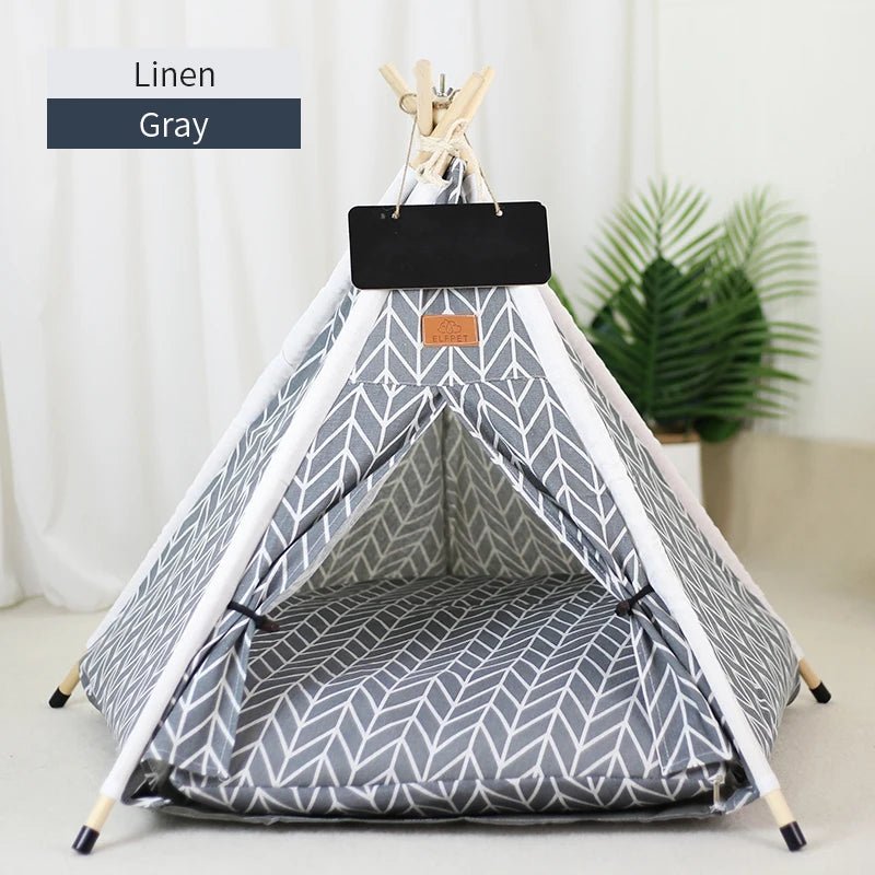 Pet Teepee Tent for Cats and Dogs Portable Removable Washable Dog House Indoor Puppies House with Cushion and Blackboard Cat Bed - Furbury