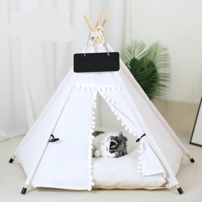 Pet Teepee Tent for Cats and Dogs Portable Removable Washable Dog House Indoor Puppies House with Cushion and Blackboard Cat Bed - Furbury