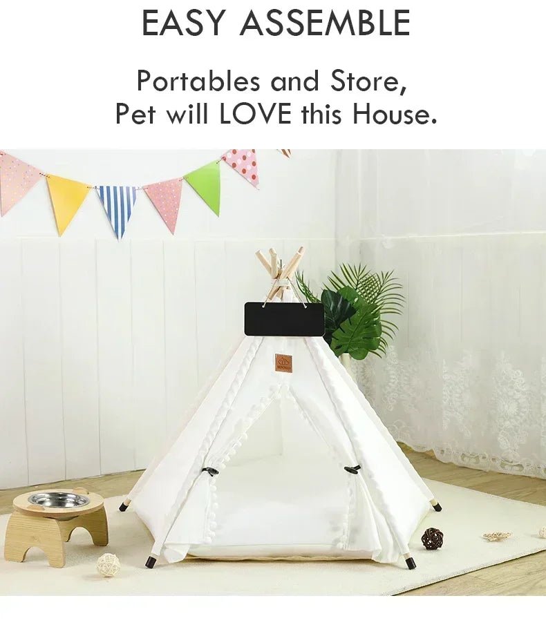 Pet Teepee Tent for Cats and Dogs Portable Removable Washable Dog House Indoor Puppies House with Cushion and Blackboard Cat Bed - Furbury