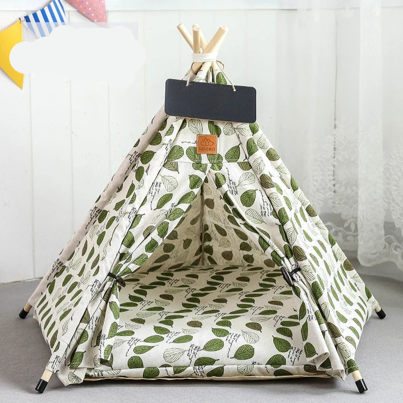 Pet Teepee Tent for Cats and Dogs Portable Removable Washable Dog House Indoor Puppies House with Cushion and Blackboard Cat Bed - Furbury