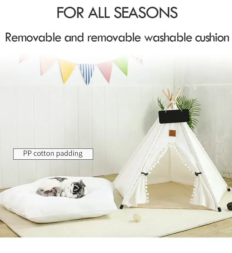 Pet Teepee Tent for Cats and Dogs Portable Removable Washable Dog House Indoor Puppies House with Cushion and Blackboard Cat Bed - Furbury