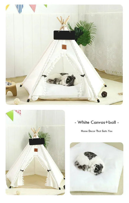 Pet Teepee Tent for Cats and Dogs Portable Removable Washable Dog House Indoor Puppies House with Cushion and Blackboard Cat Bed - Furbury